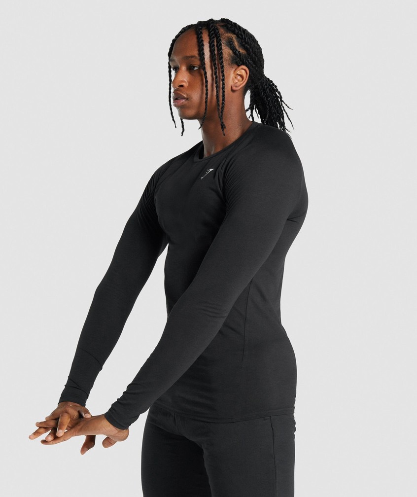 Black Men's Gymshark Critical 2.0 Long Sleeve T-Shirts | USA-37615