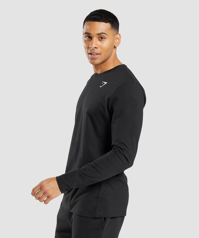 Black Men's Gymshark Essential Long Sleeve T-Shirts | USA-13789