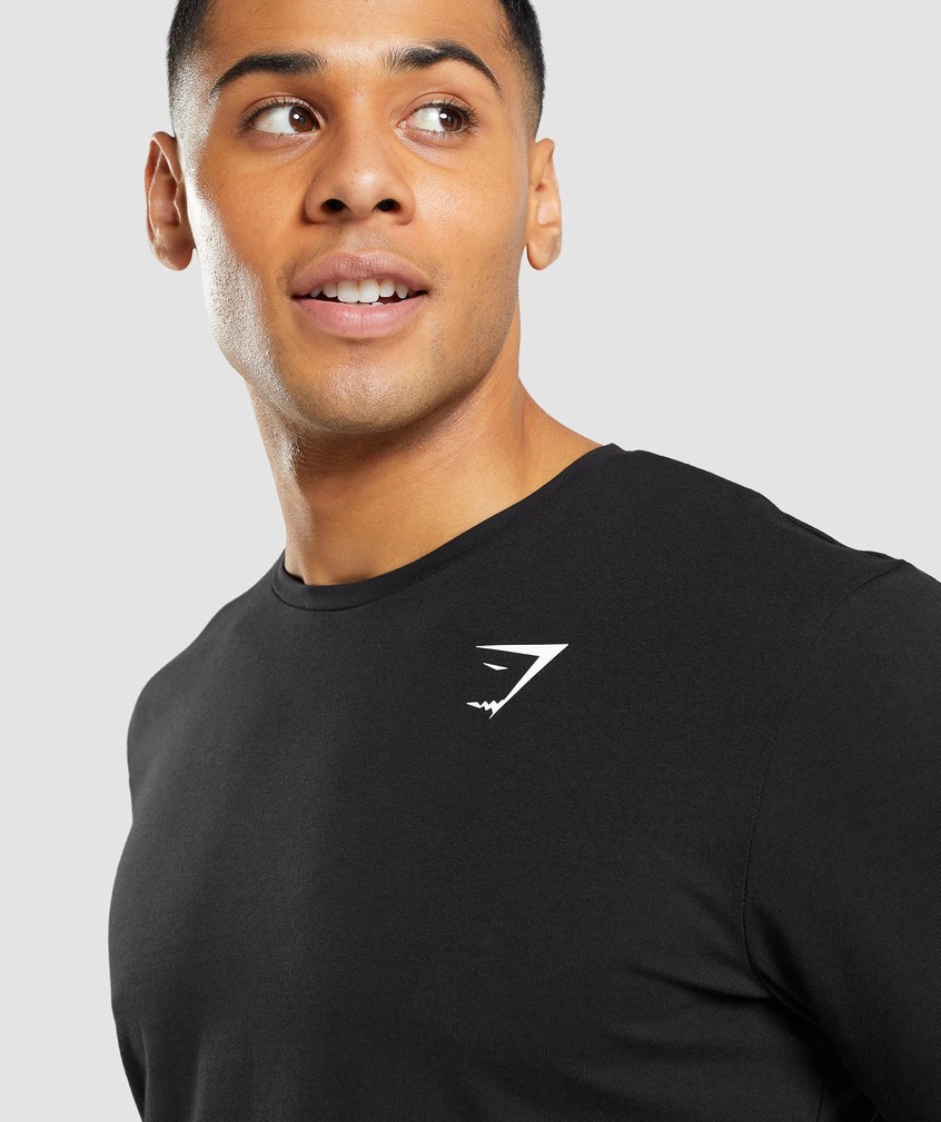 Black Men's Gymshark Essential Long Sleeve T-Shirts | USA-13789