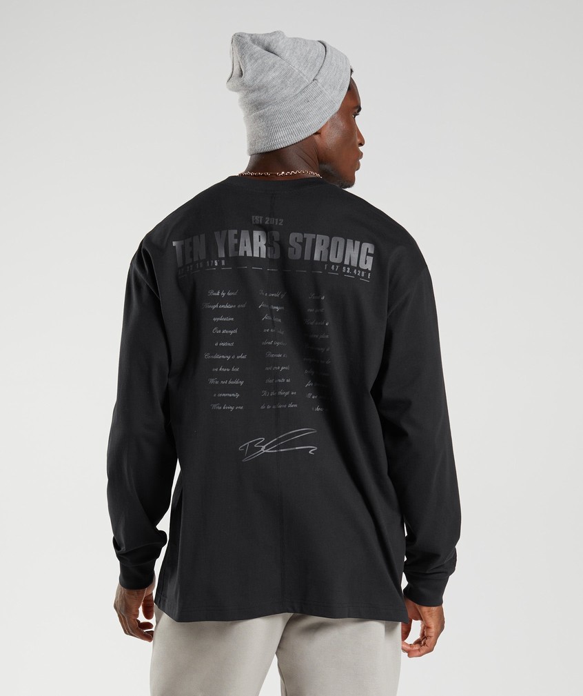 Black Men's Gymshark GS10 Year Oversized Long Sleeve T-Shirts | USA-08362