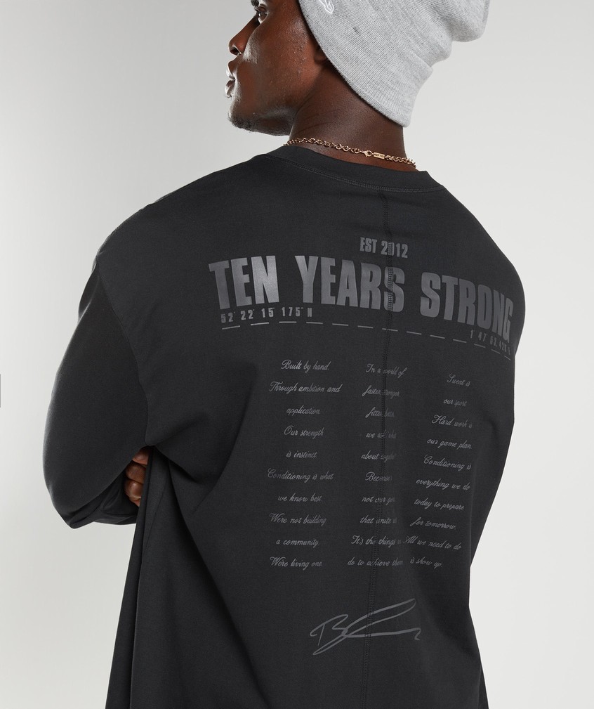 Black Men's Gymshark GS10 Year Oversized Long Sleeve T-Shirts | USA-08362