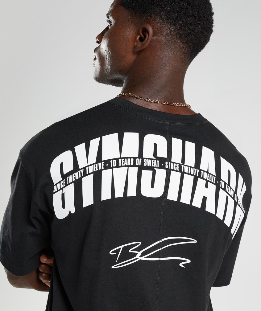 Black Men's Gymshark GS10 Year Oversized T-Shirts | USA-87391