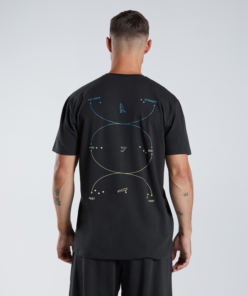 Black Men's Gymshark Hybrid Wellness T-Shirts | USA-52018