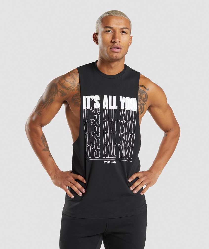 Black Men\'s Gymshark Its All You Drop Arm Tank | USA-29604