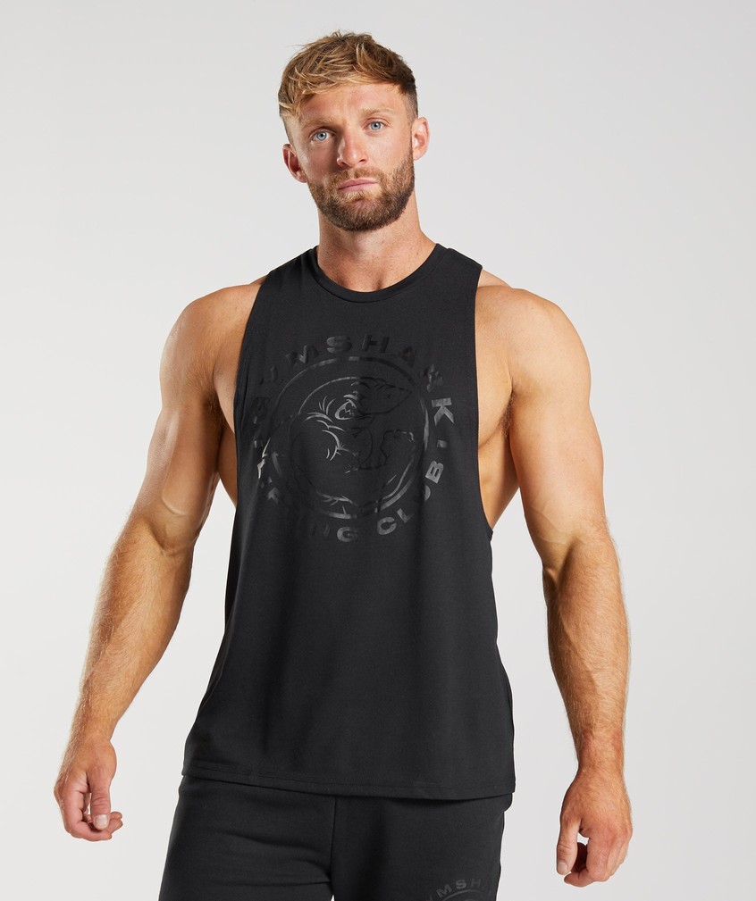 Black Men\'s Gymshark Legacy Drop Arm Tank | USA-92657