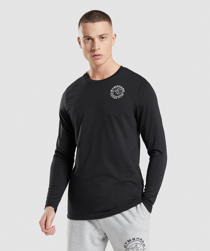 Black Men's Gymshark Legacy Long Sleeve T-Shirts | USA-43189