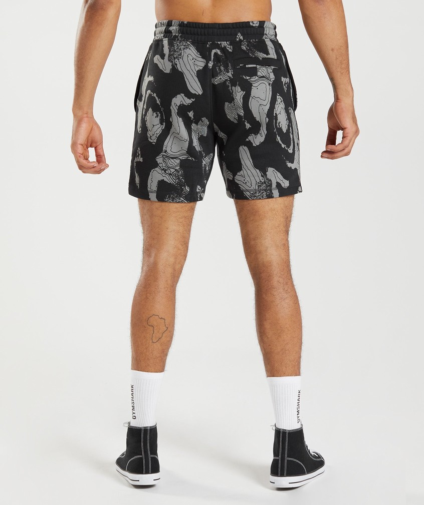 Black Men's Gymshark Map Print Shorts | USA-16753