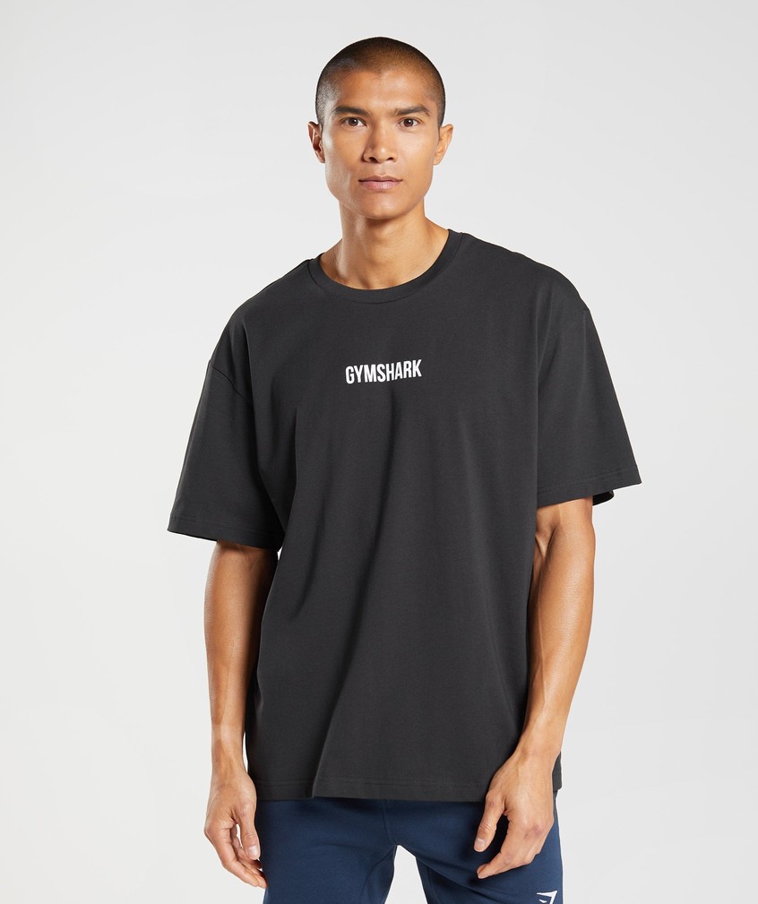 Black Men's Gymshark Outline Oversized T-Shirts | USA-80723