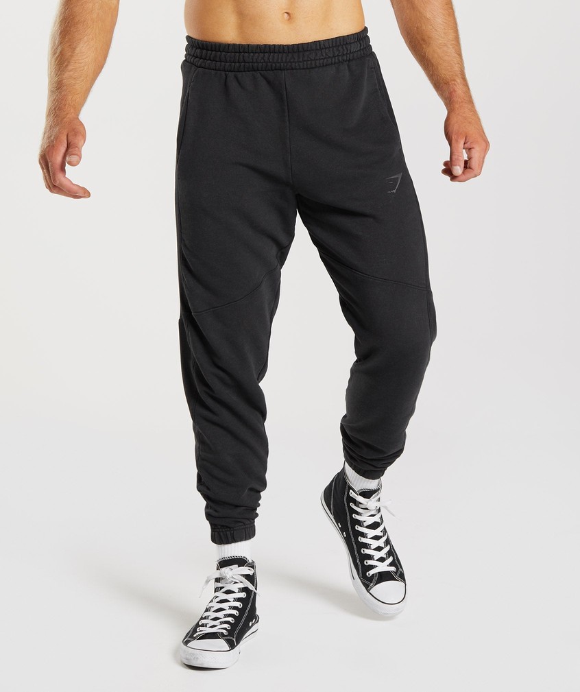 Black Men\'s Gymshark Power Washed Joggers | USA-37021