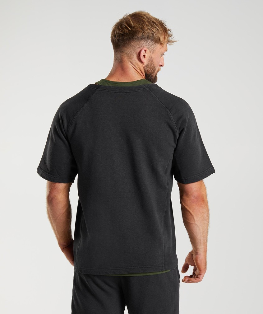 Black Men's Gymshark Power Washed Rag Top T-Shirts | USA-70364