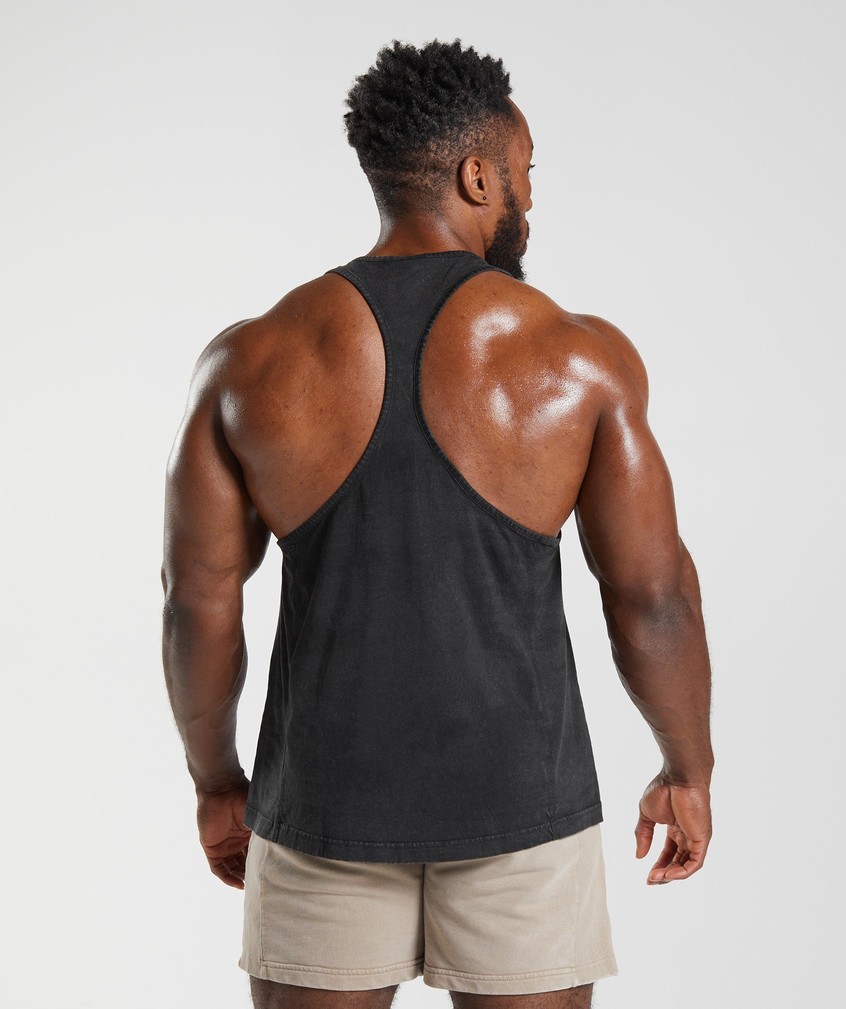 Black Men's Gymshark Power Washed Stringer | USA-79658