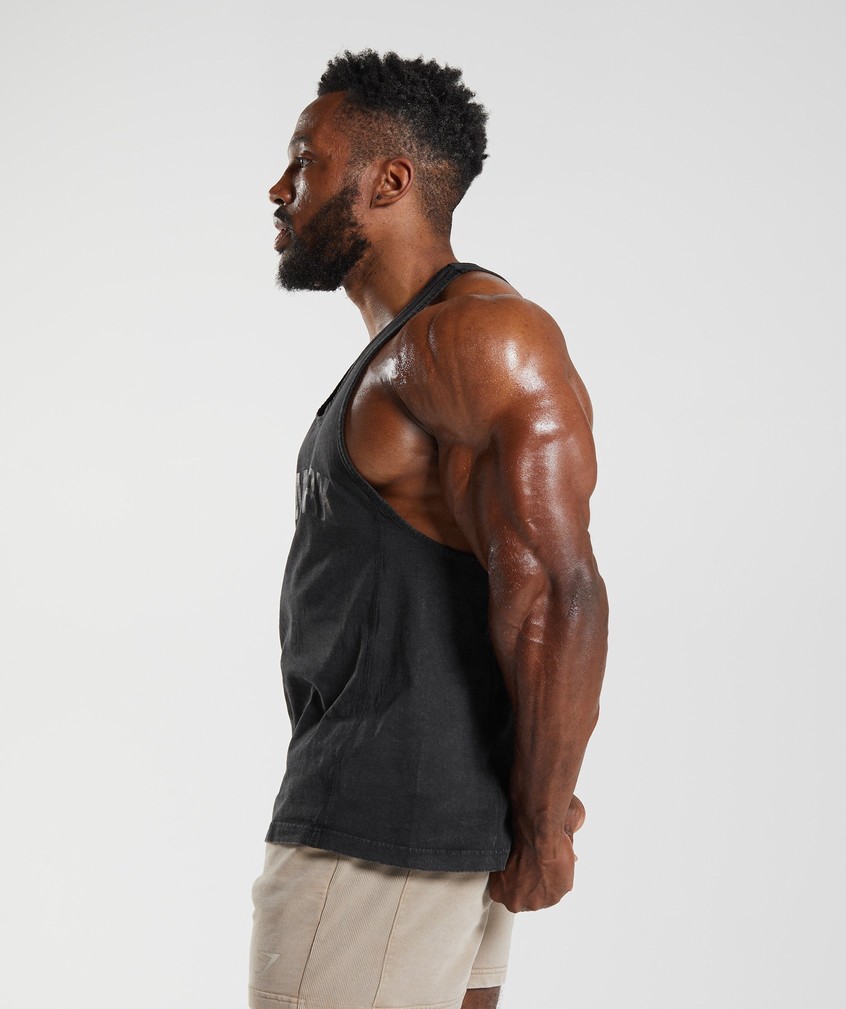 Black Men's Gymshark Power Washed Stringer | USA-79658