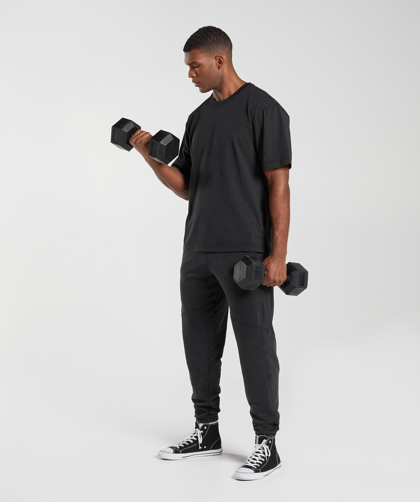 Black Men's Gymshark Power Washed T-Shirts | USA-16432