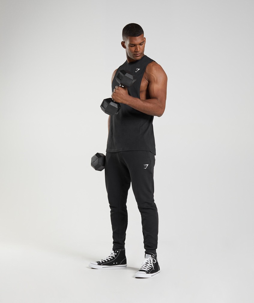 Black Men's Gymshark React Drop Arm Tank | USA-08349