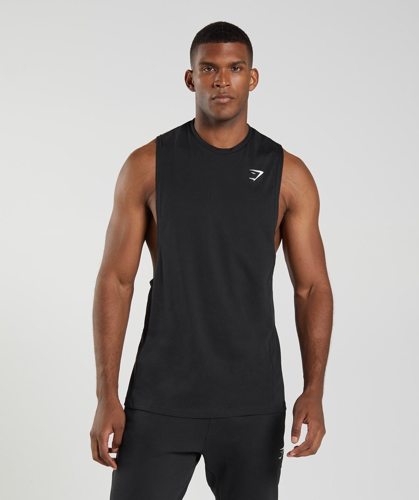 Black Men\'s Gymshark React Drop Arm Tank | USA-08349