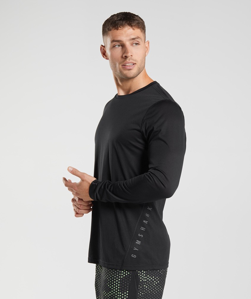 Black Men's Gymshark Sport Long Sleeve T-Shirts | USA-36720