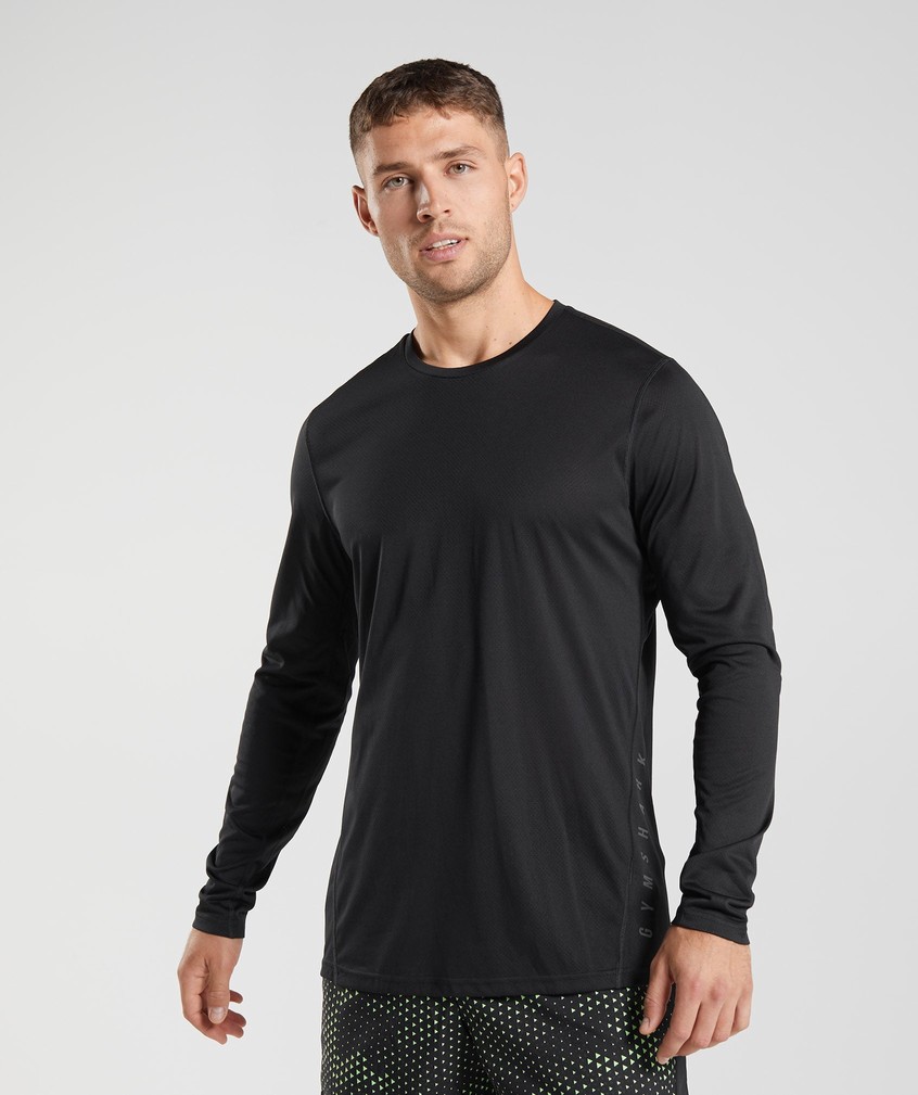 Black Men\'s Gymshark Sport Long Sleeve T-Shirts | USA-36720