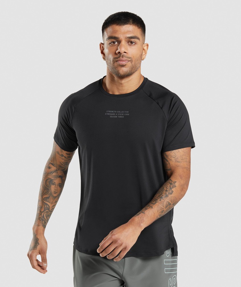 Black Men\'s Gymshark Steve Cook T-Shirts | USA-23894