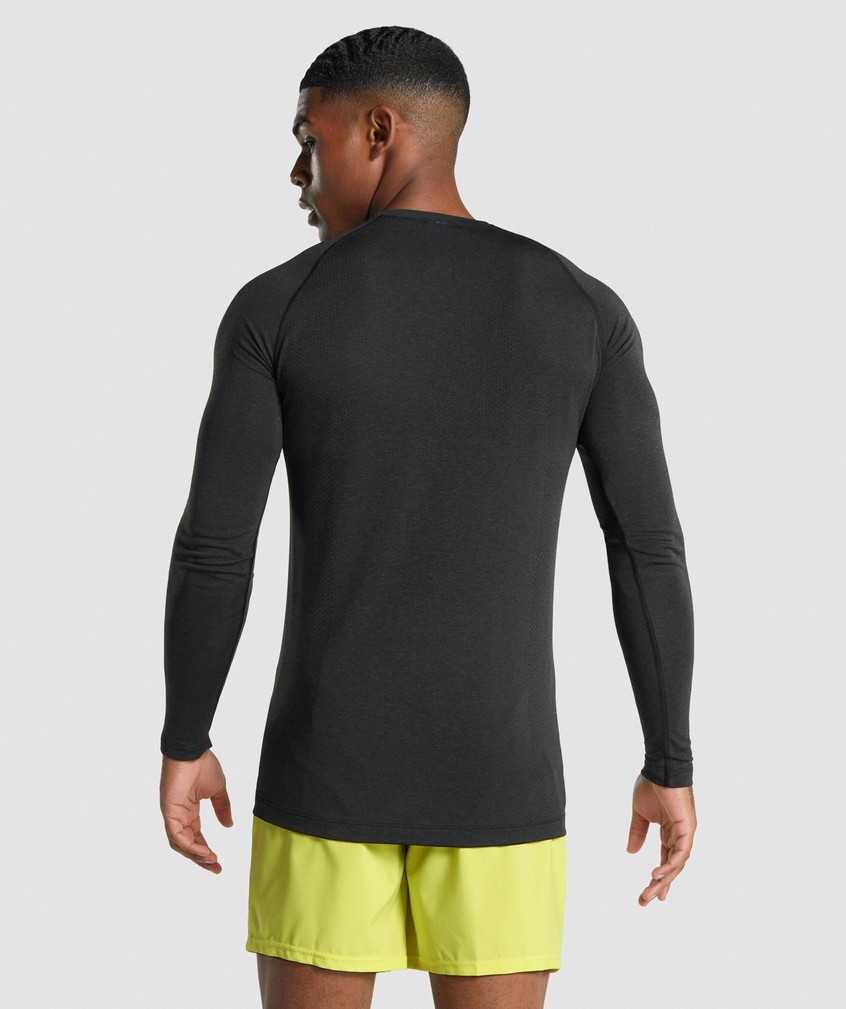 Black Men's Gymshark Vital Light Seamless Long Sleeve T-Shirts | USA-62810