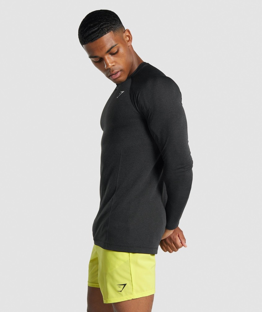 Black Men's Gymshark Vital Light Seamless Long Sleeve T-Shirts | USA-62810