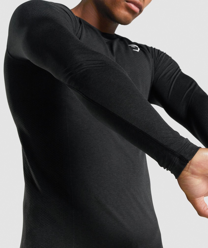 Black Men's Gymshark Vital Light Seamless Long Sleeve T-Shirts | USA-62810