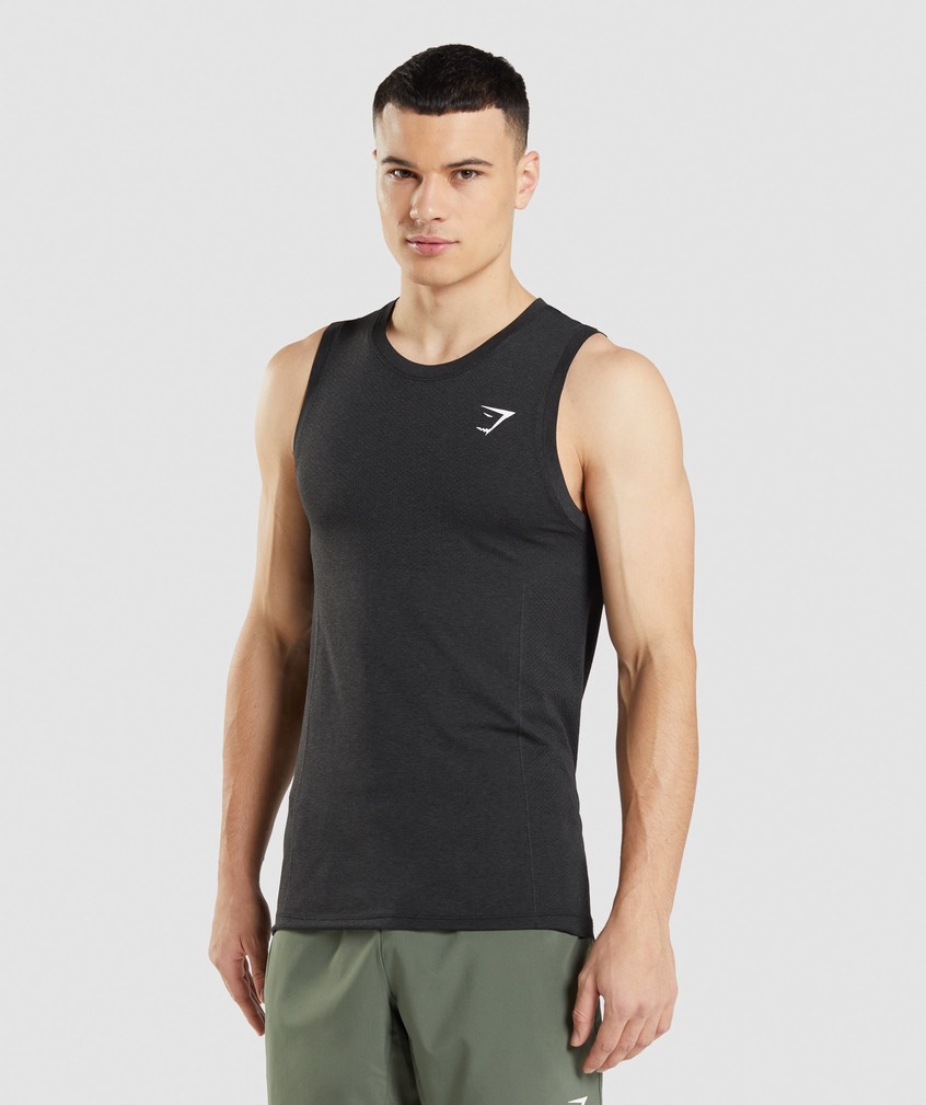 Black Men\'s Gymshark Vital Seamless Light Tank | USA-75104