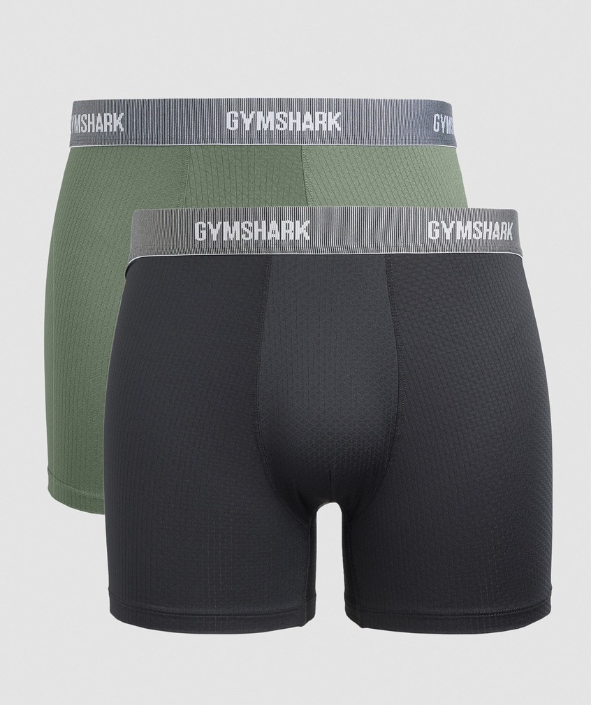 Black / Olive Men\'s Gymshark Sports Tech Boxers 2Pk Panties | USA-35890