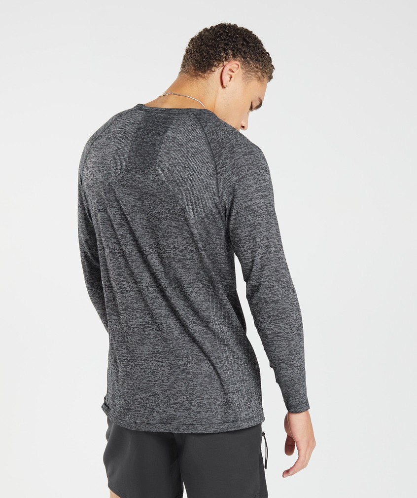 Black / White Men's Gymshark Retake Seamless Long Sleeve T-Shirts | USA-07281