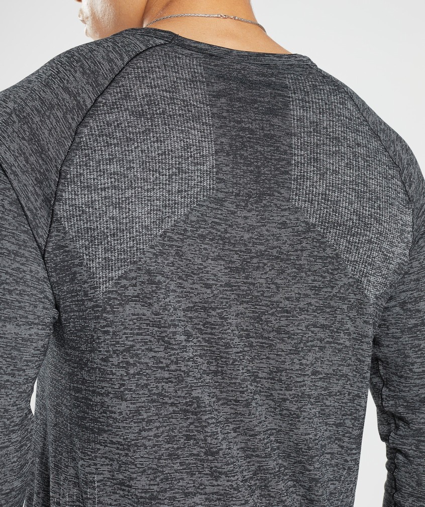 Black / White Men's Gymshark Retake Seamless Long Sleeve T-Shirts | USA-07281