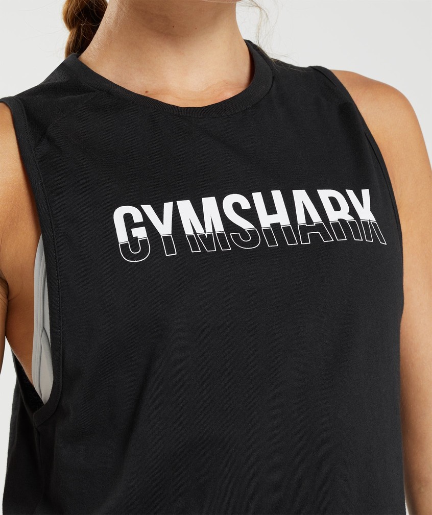 Black / White Women's Gymshark Fraction Tank | USA-07528