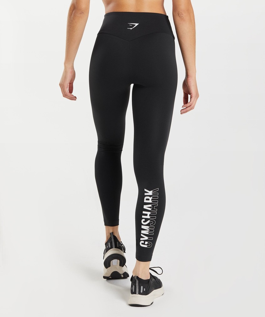 Black / White Women\'s Gymshark Fraction Leggings | USA-17826