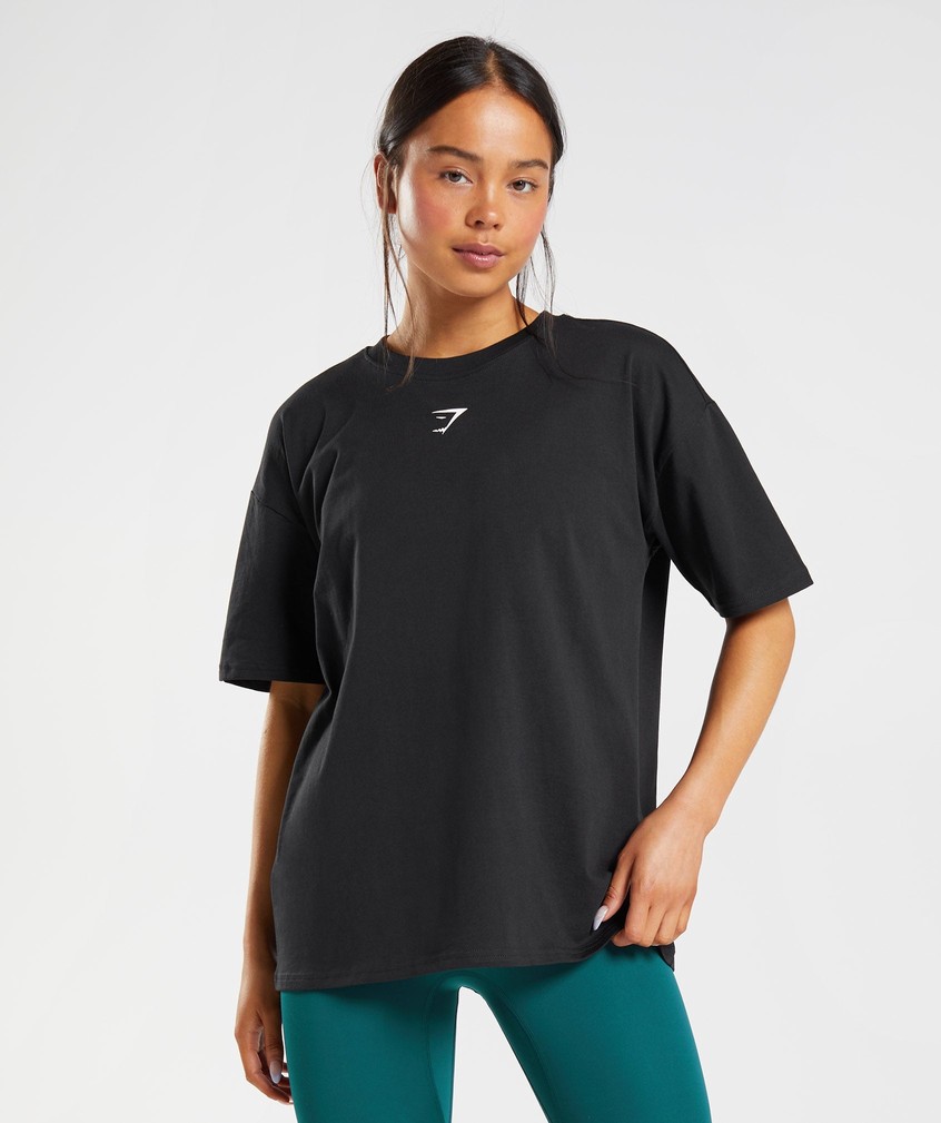 Black / White Women's Gymshark Fraction Oversized T-Shirts | USA-26581