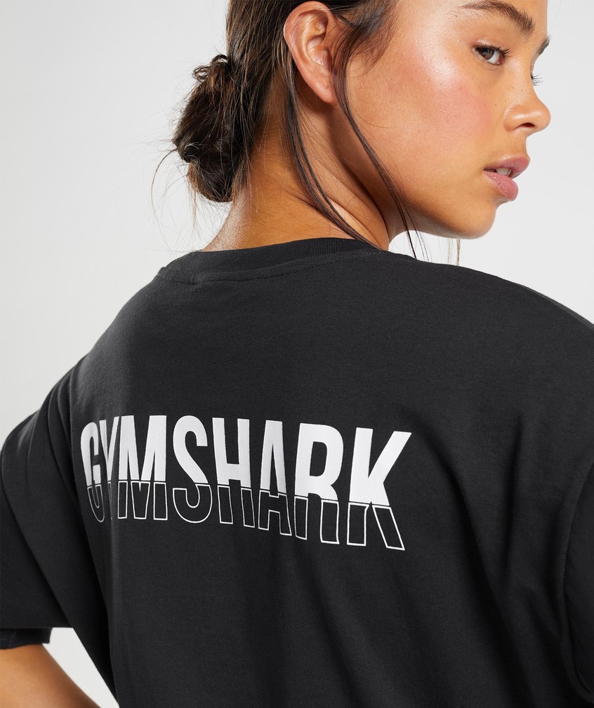 Black / White Women's Gymshark Fraction Oversized T-Shirts | USA-26581