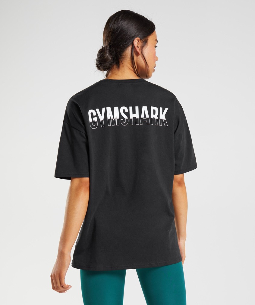 Black / White Women\'s Gymshark Fraction Oversized T-Shirts | USA-26581