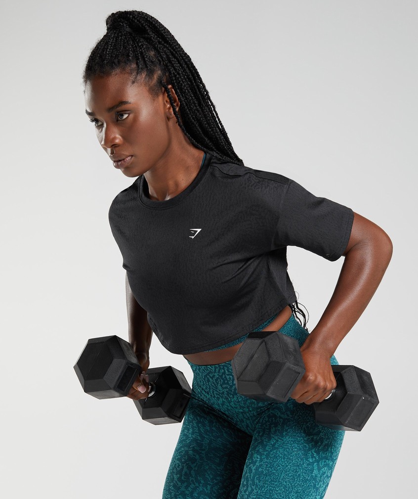 Black Women's Gymshark Adapt Animal Seamless Crop Top T-Shirts | USA-36209