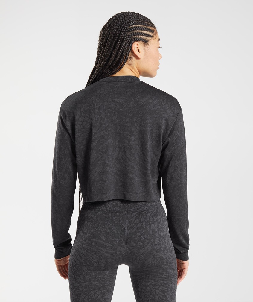 Black Women's Gymshark Adapt Animal Seamless Long Sleeve Top T-Shirts | USA-47890