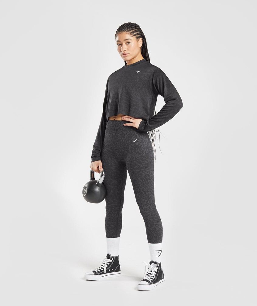 Black Women's Gymshark Adapt Animal Seamless Long Sleeve Top T-Shirts | USA-47890