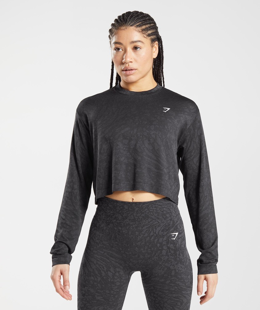 Black Women\'s Gymshark Adapt Animal Seamless Long Sleeve Top T-Shirts | USA-47890