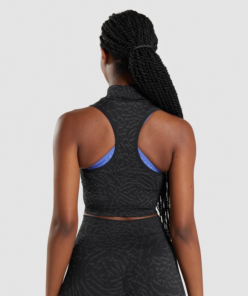 Black Women's Gymshark Adapt Animal Seamless Crop 1/2 Zip T-Shirts | USA-94137