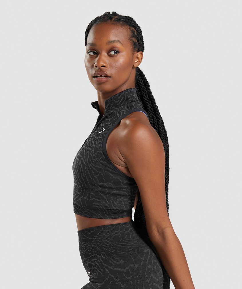 Black Women's Gymshark Adapt Animal Seamless Crop 1/2 Zip T-Shirts | USA-94137