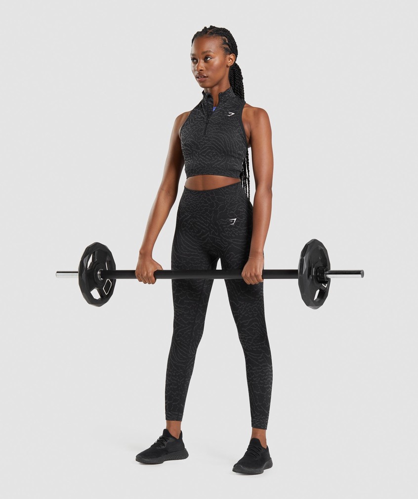 Black Women's Gymshark Adapt Animal Seamless Crop 1/2 Zip T-Shirts | USA-94137