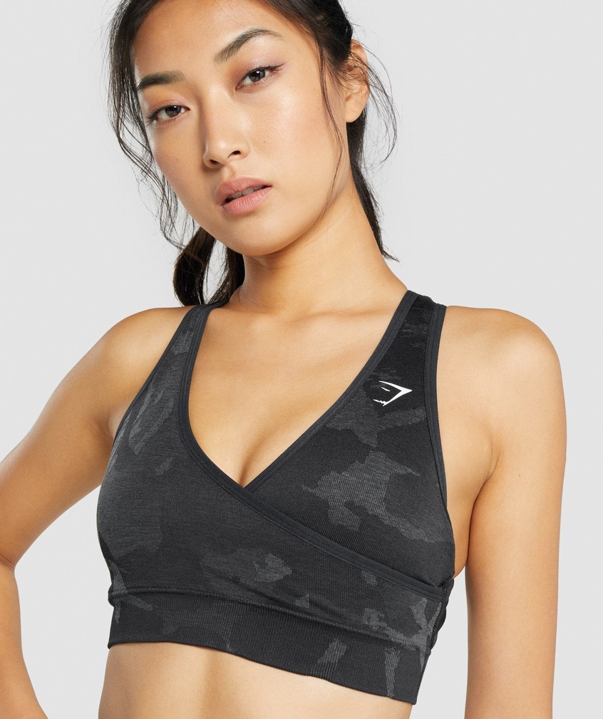 Black Women's Gymshark Adapt Camo Seamless Sports Bra | USA-49635