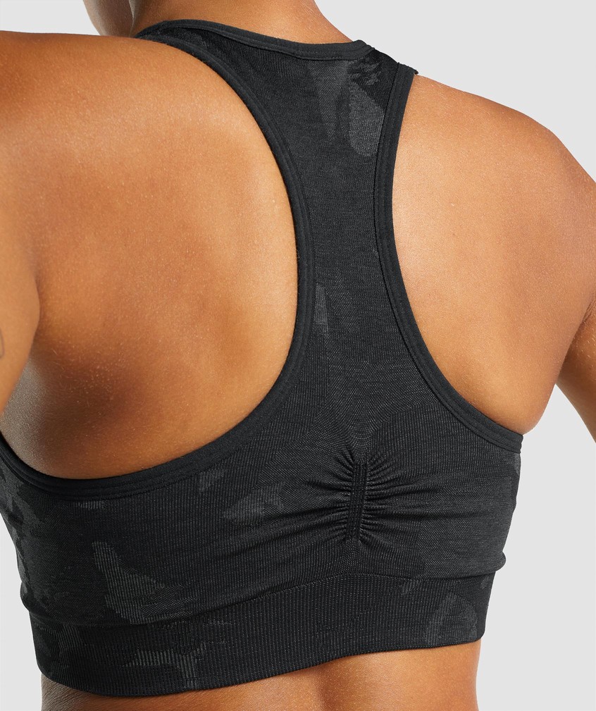 Black Women's Gymshark Adapt Camo Seamless Racer Back Sports Bra | USA-58142