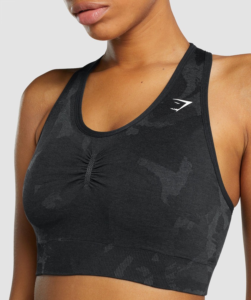 Black Women's Gymshark Adapt Camo Seamless Racer Back Sports Bra | USA-58142