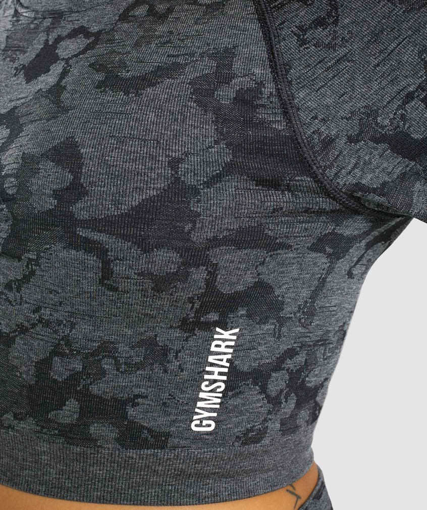 Black Women's Gymshark Adapt Camo Seamless Long Sleeve Crop Top T-Shirts | USA-73659