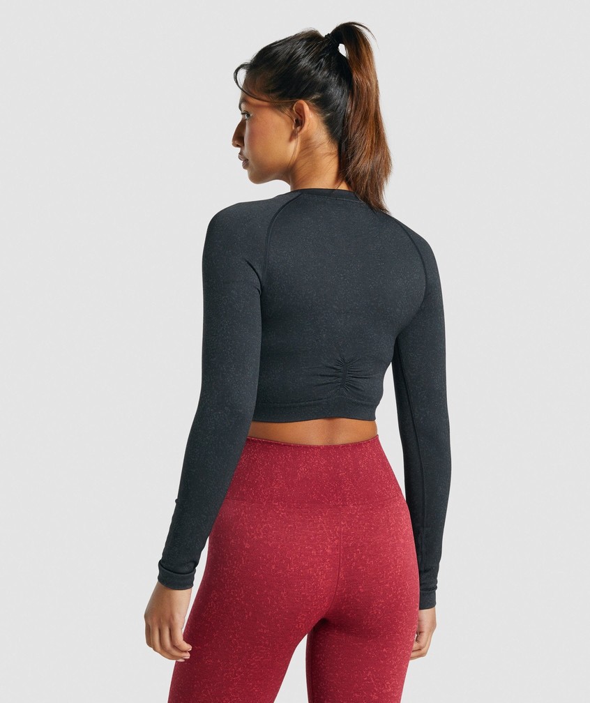 Black Women's Gymshark Adapt Fleck Seamless Long Sleeve Crop Top T-Shirts | USA-09465