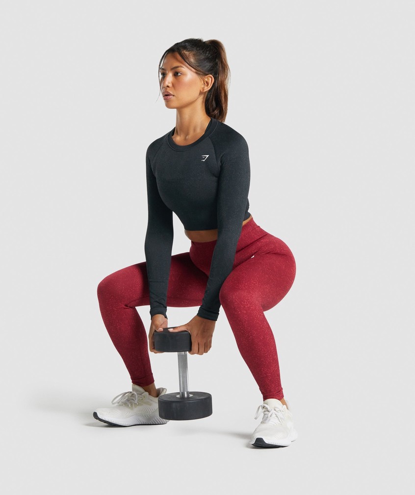 Black Women's Gymshark Adapt Fleck Seamless Long Sleeve Crop Top T-Shirts | USA-09465