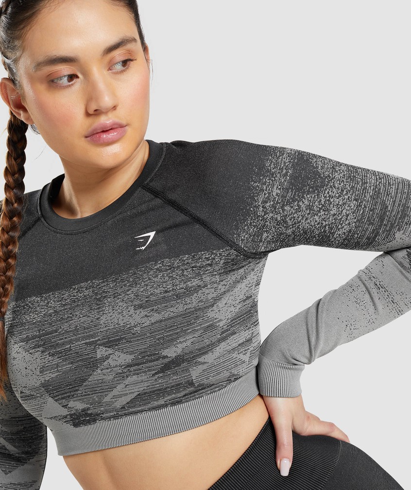 Black Women's Gymshark Adapt Ombre Crop Top T-Shirts | USA-13029