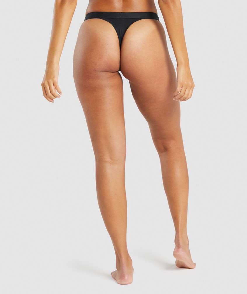 Black Women's Gymshark Cotton High Rise Thong | USA-18905