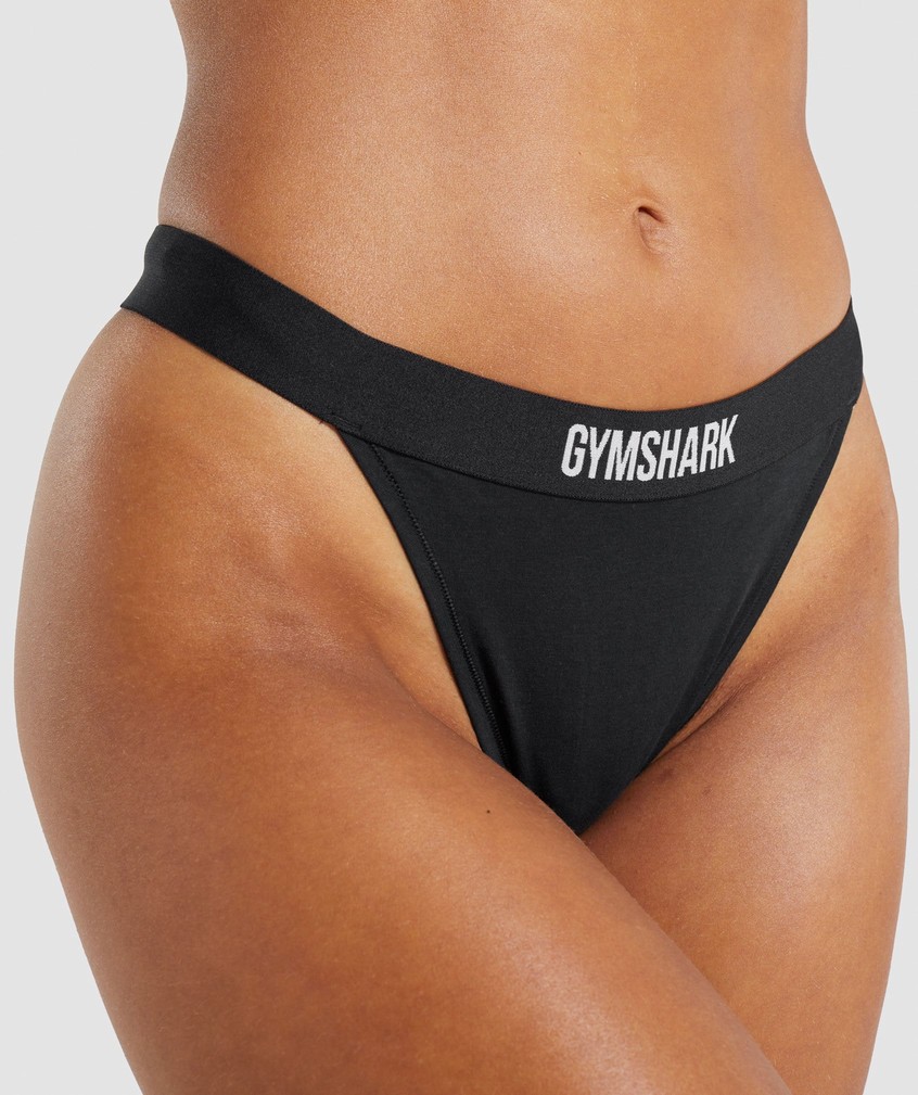 Black Women's Gymshark Cotton High Rise Thong | USA-18905